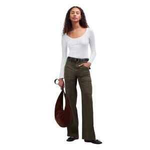 Madewell White Ribbed Scoop Neck Long Sleeve Top XXS NWT
